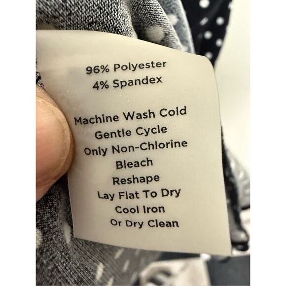 Talbots Size 14P Black White Polka Dot Midi Dress Twist Front Stretch Knit V-Nec - Picture 3 of 4